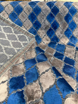 Nubia Cobalt Navy Upholstery Velvet Fabric - Blue Gray Raised Velvet, 54" Width, 6.75" Horizontal Repeat, 7.5" Vertical Repeat (1 Yard)