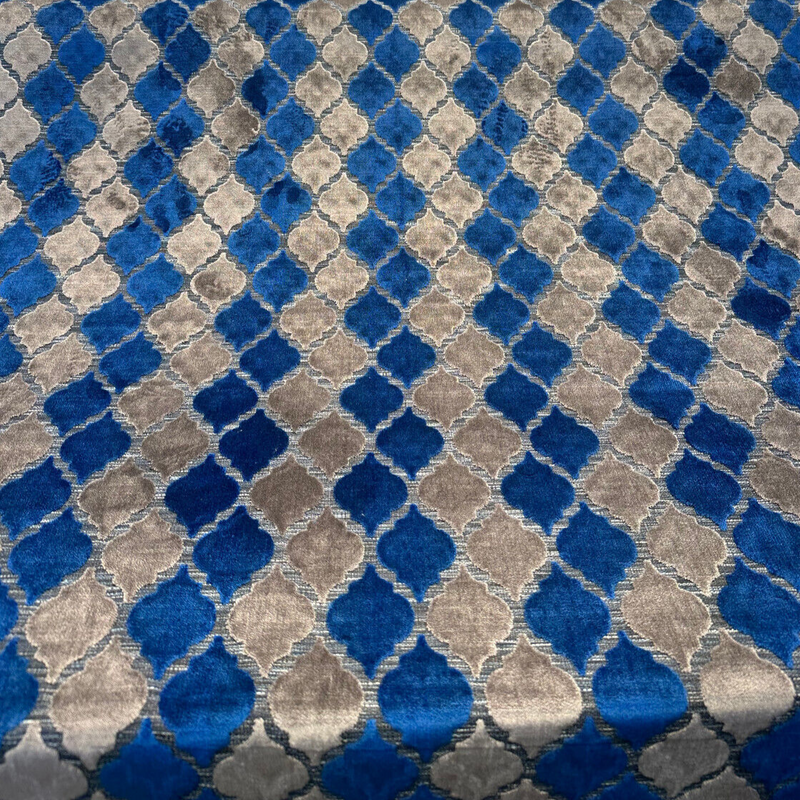 Nubia Cobalt Navy Upholstery Velvet Fabric - Blue Gray Raised Velvet, 54" Width, 6.75" Horizontal Repeat, 7.5" Vertical Repeat (1 Yard)