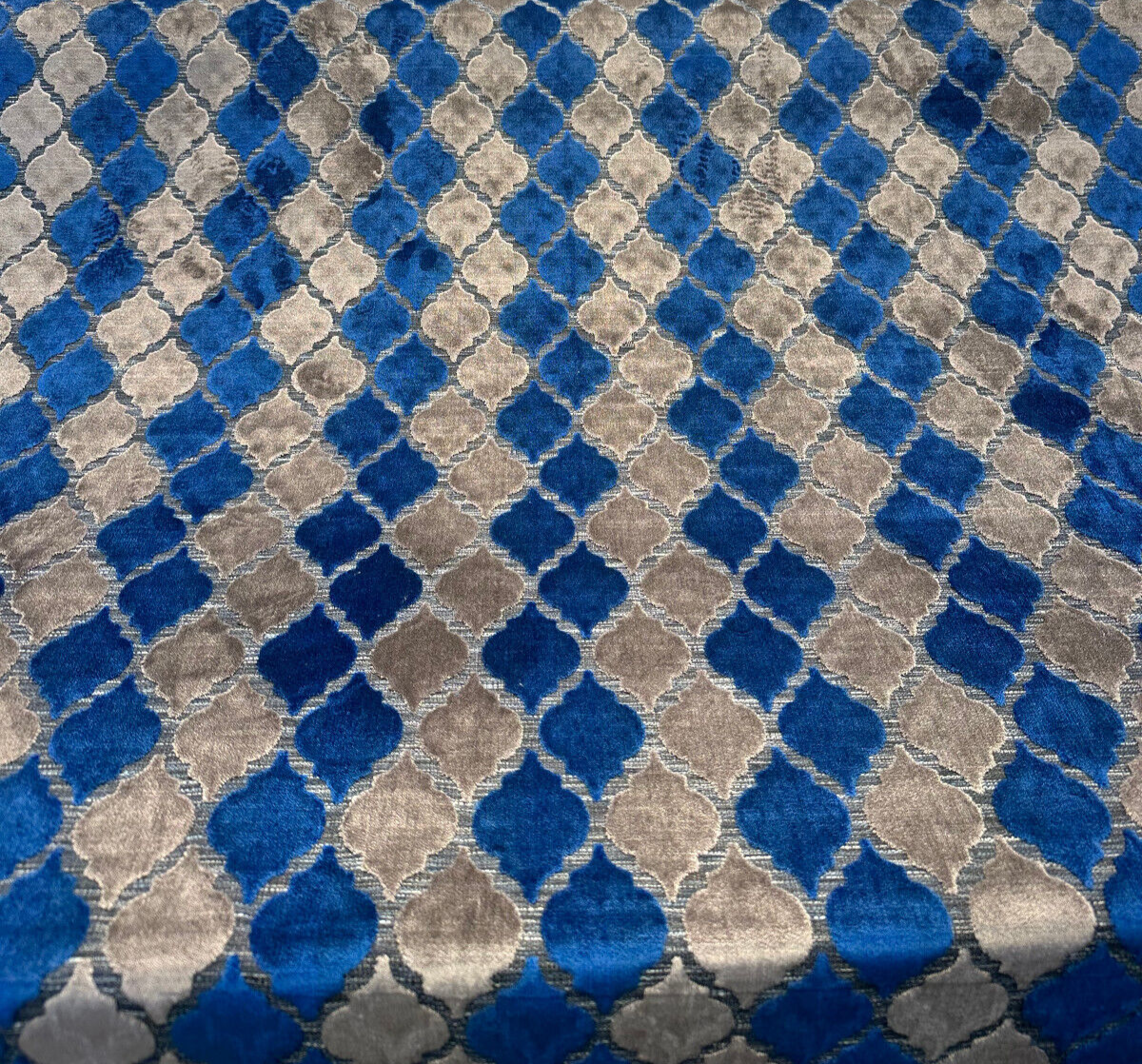 Nubia Cobalt Navy Upholstery Velvet Fabric - Blue Gray Raised Velvet, 54" Width, 6.75" Horizontal Repeat, 7.5" Vertical Repeat (1 Yard)