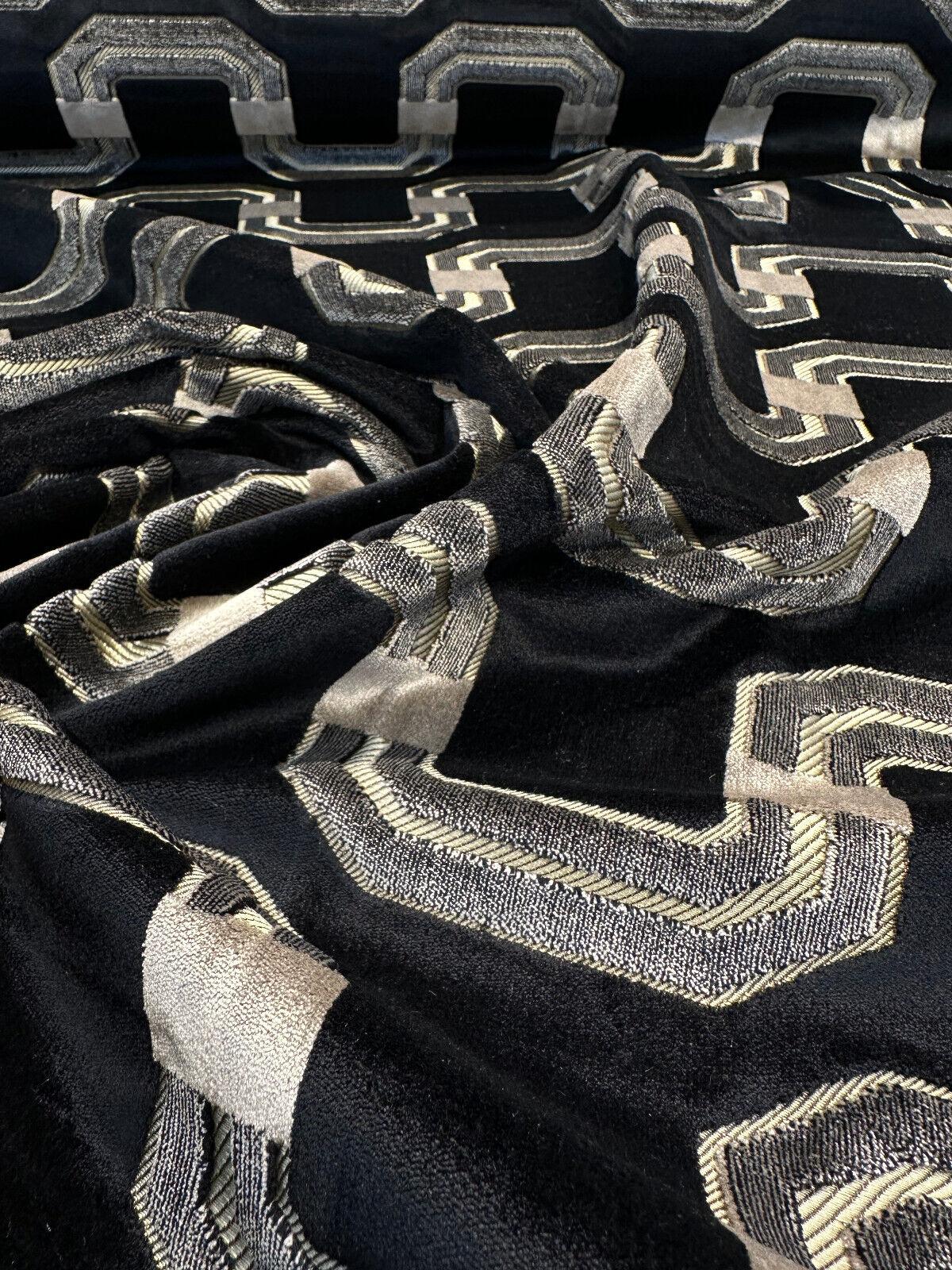 Ravello Black Velvet Raised Upholstery Fabric - Black, Silver, Charcoal, Dark Gold, 56" Width (1 Yard)