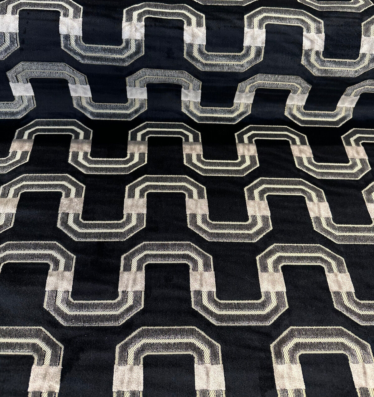Ravello Black Velvet Raised Upholstery Fabric - Black, Silver, Charcoal, Dark Gold, 56" Width (1 Yard)