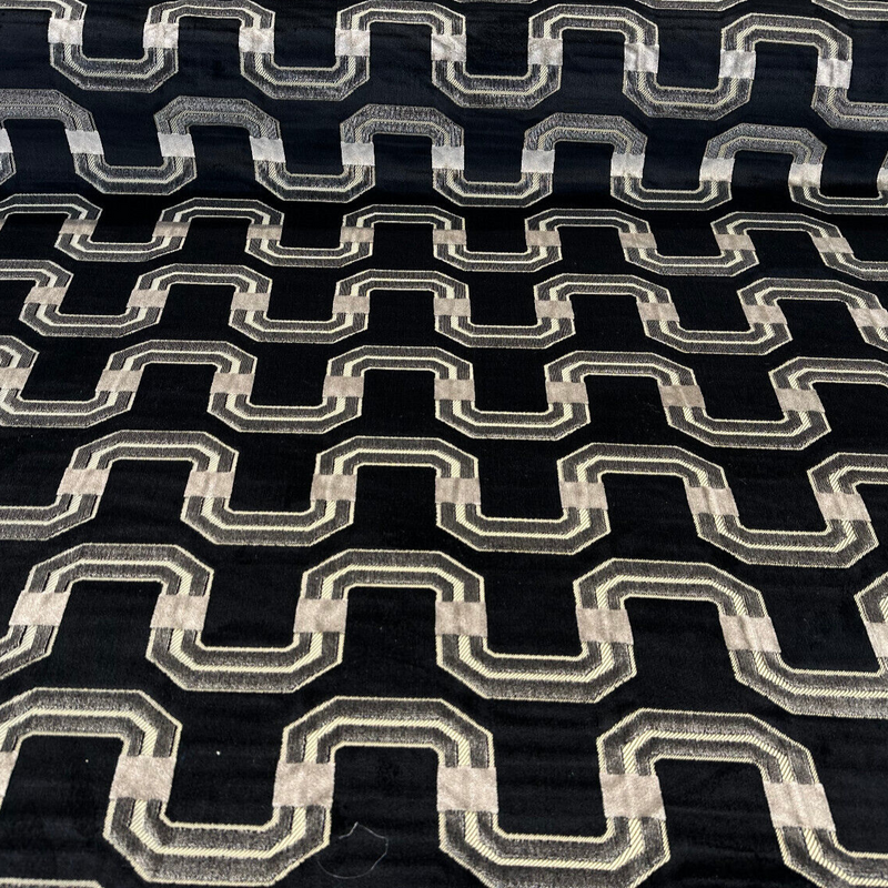 Ravello Black Velvet Raised Upholstery Fabric - Black, Silver, Charcoal, Dark Gold, 56" Width (1 Yard)