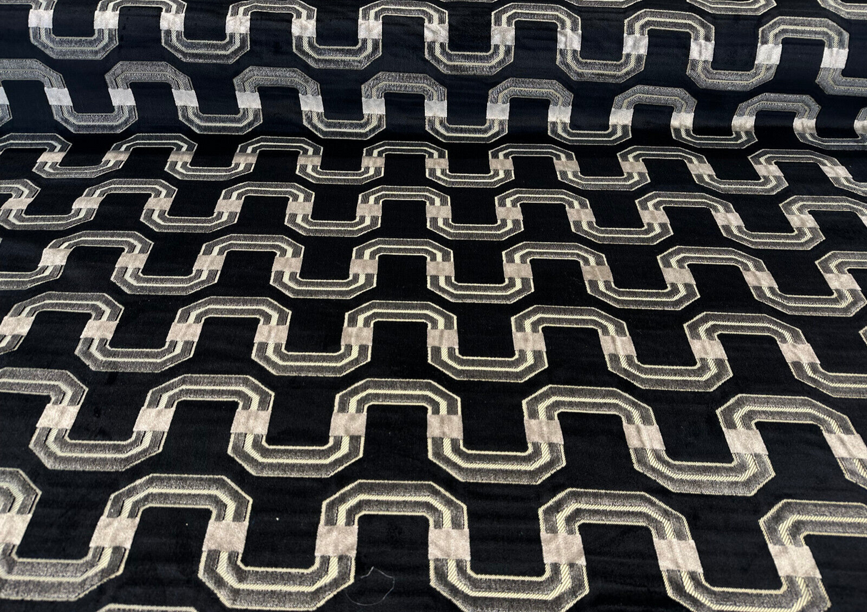 Ravello Black Velvet Raised Upholstery Fabric - Black, Silver, Charcoal, Dark Gold, 56" Width (1 Yard)