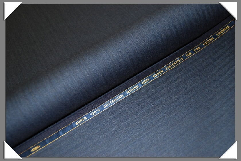 Blue Herringbone Super 120S Australian Merino Wool Fabric - Blue Herringbone, 58/60" Width