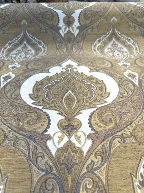Casablanca Chenille Upholstery Fabric - Ivory Treasure Damask, 54" Width (By The Yard)