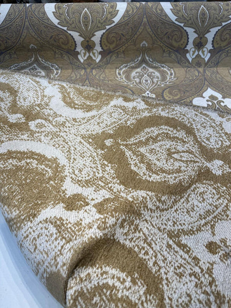 Casablanca Chenille Upholstery Fabric - Ivory Treasure Damask, 54" Width (By The Yard)
