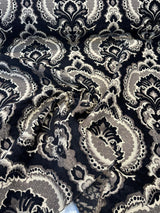 Algiers Onyx Chenille Upholstery Fabric - Black Damask, 56" Width (1 Yard)