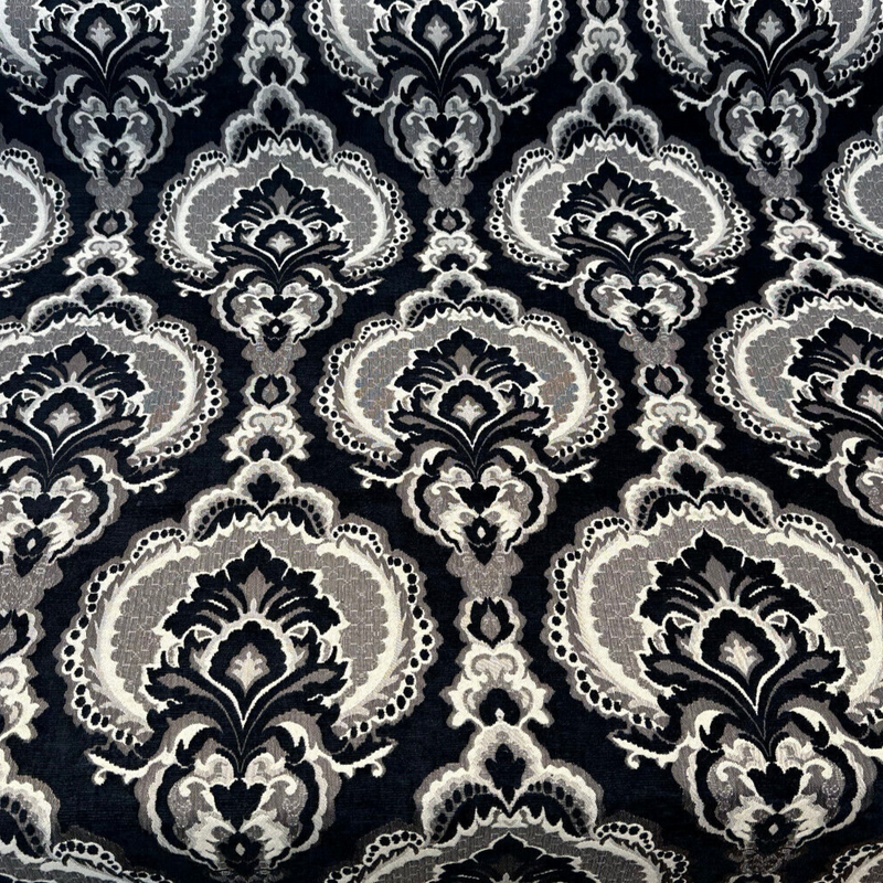 Algiers Onyx Chenille Upholstery Fabric - Black Damask, 56" Width (1 Yard)