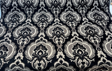 Algiers Onyx Chenille Upholstery Fabric - Black Damask, 56" Width (1 Yard)