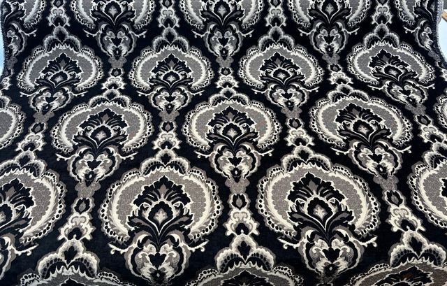 Algiers Onyx Chenille Upholstery Fabric - Black Damask, 56" Width (1 Yard)