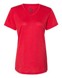 Camiseta de manga corta con cuello en V de rendimiento triblend para mujer