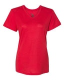 Camiseta de manga corta con cuello en V de rendimiento triblend para mujer