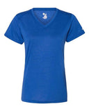 Camiseta de manga corta con cuello en V de rendimiento triblend para mujer