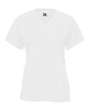 Camiseta de manga corta con cuello en V de rendimiento triblend para mujer