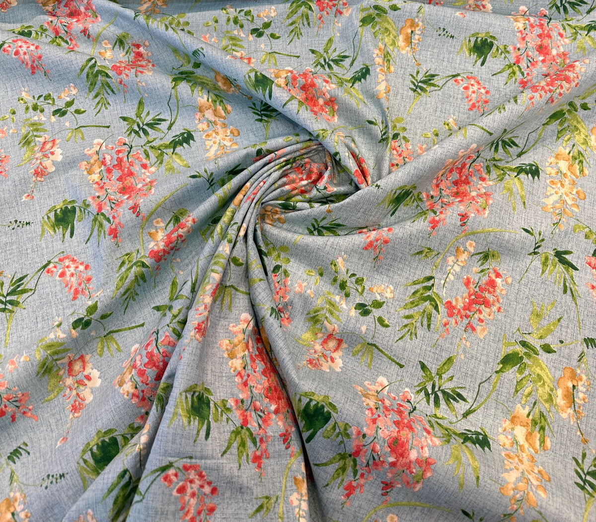 Solita Elegance Cotton Fabric - Blue Floral, 54" Width, 12" Vertical Repeat, 27.5" Horizontal Repeat (1 Yard)