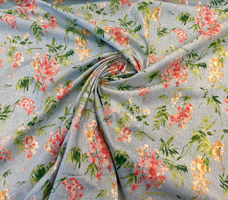 Solita Elegance Cotton Fabric - Blue Floral, 54" Width, 12" Vertical Repeat, 27.5" Horizontal Repeat (1 Yard)