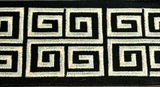 Fabricut Embroidery Trim Tape - Silver Embroidery On Black Background, 3" Width, 2" Horizontal Repeat (1 Yard)