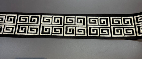 Fabricut Embroidery Trim Tape - Silver Embroidery On Black Background, 3" Width, 2" Horizontal Repeat (1 Yard)