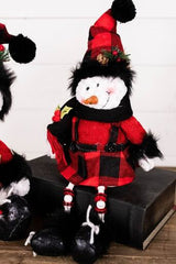 Buffalo Check Plush Snowman Shelf Sitter 15 Inch Christmas Decor