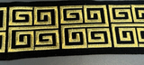Fabricut Embroidery Gold Black Double Greek Key Trim Tape - Gold Embroidery On Black Background, 3" Width (1 Yard)