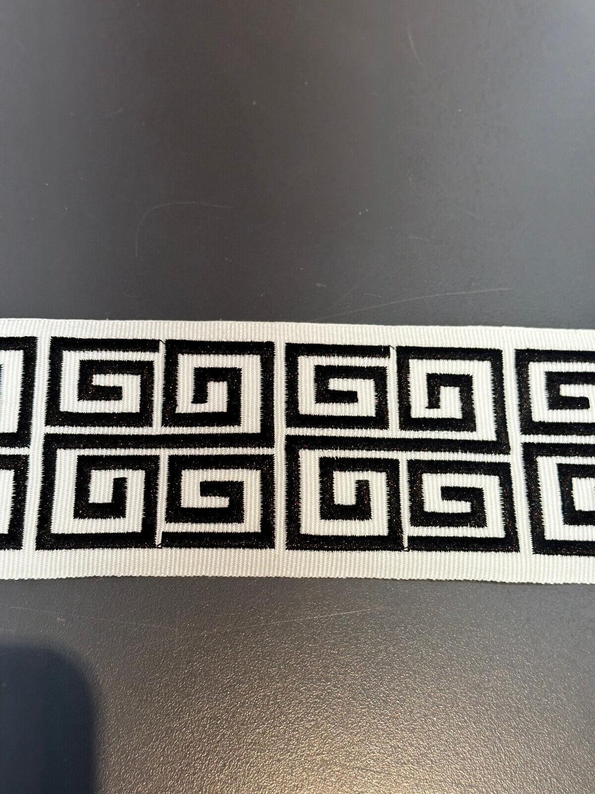 Fabricut Embroidery Trim Tape - White Black Double Greek Key, 3" Width (1 Yard)