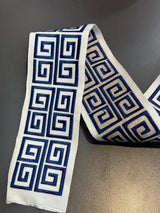 Fabricut Embroidery Trim Tape Fabric - Blue White Double Greek Key, 3" Width (1 Yard)