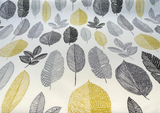 Rynell Mercury Leaves Cotton Fabric - Off White With Gray, Black, Yellow Leaves, 54" Width (1 Yard)