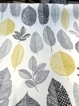 Rynell Mercury Leaves Cotton Fabric - Off White With Gray, Black, Yellow Leaves, 54" Width (1 Yard)