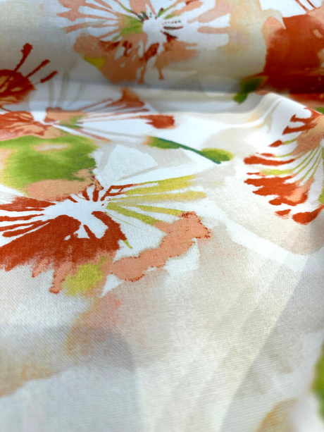 Richloom Watercolor Spring Waldman Cotton Fabric - Orange Coral Green Watercolor Floral, 57" Width (By The Yard)