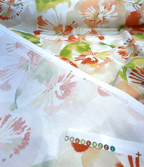 Richloom Watercolor Spring Waldman Cotton Fabric - Orange Coral Green Watercolor Floral, 57" Width (By The Yard)