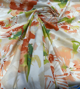Richloom Watercolor Spring Waldman Cotton Fabric - Orange Coral Green Watercolor Floral, 57" Width (By The Yard)