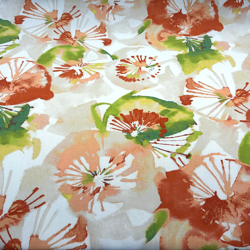 Richloom Watercolor Spring Waldman Cotton Fabric - Orange Coral Green Watercolor Floral, 57" Width (By The Yard)