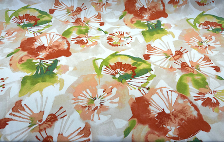 Richloom Watercolor Spring Waldman Cotton Fabric - Orange Coral Green Watercolor Floral, 57" Width (By The Yard)