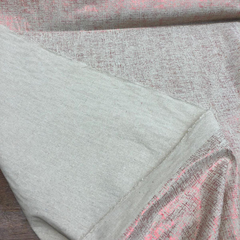 Sparkling Red Shimmer Linen Fabric - Red Shine On Beige, 60" Width (1 Yard)