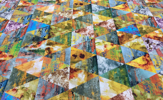 Oslo Cool Warm Triangle Tones Cotton Duck Fabric - Blue Orange Yellow Green White Brown Repeating Triangles, 54" Width (1 Yard)
