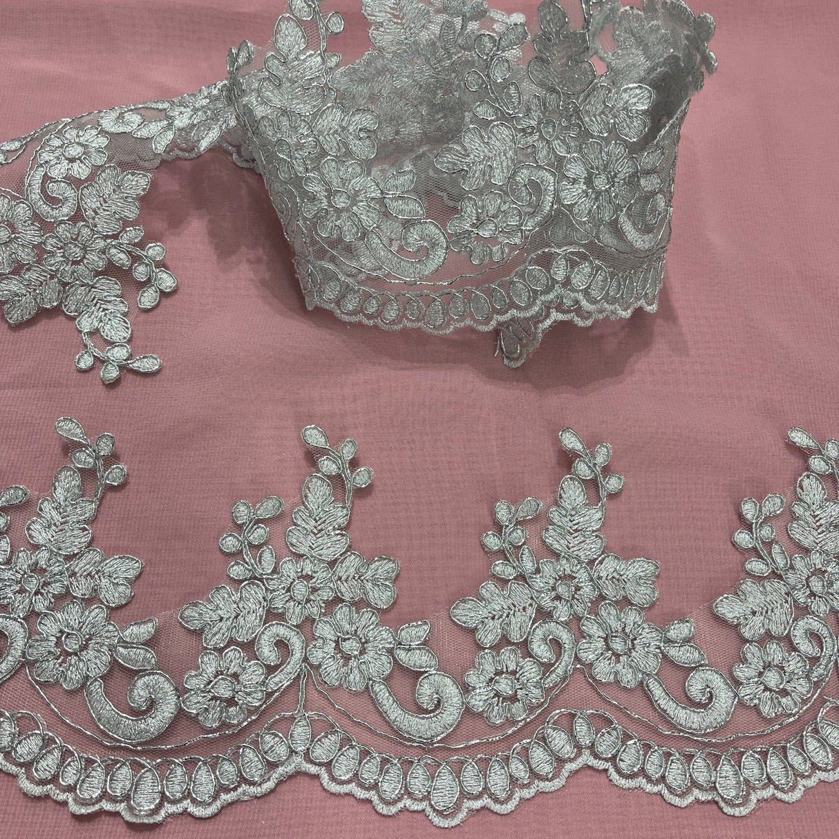 Polyester Lace Trimming Corded Embroidered 4" Wide