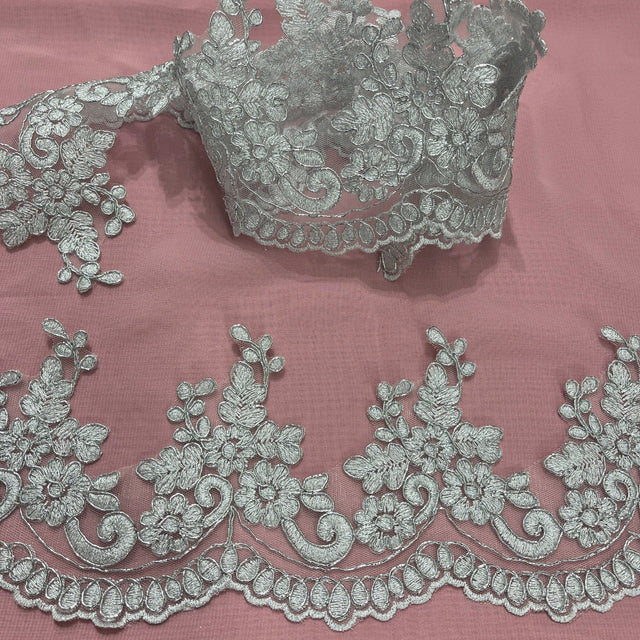 Polyester Lace Trimming Corded Embroidered 4" Wide
