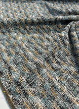 Valles Shoreline Chenille Fabric - Black With Hints Of Light Blue And Orange, 56" Width, Vertical Repeat 15.25", Horizontal Repeat 13.25", Non-Railroaded (1 Yard)