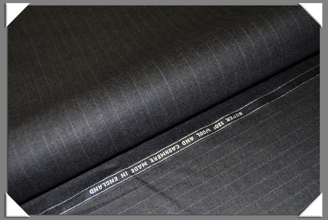 Dark Grey Pinstripe Super 120'S Wool Fabric - Dark Grey Pinstripe, 58/60" Width