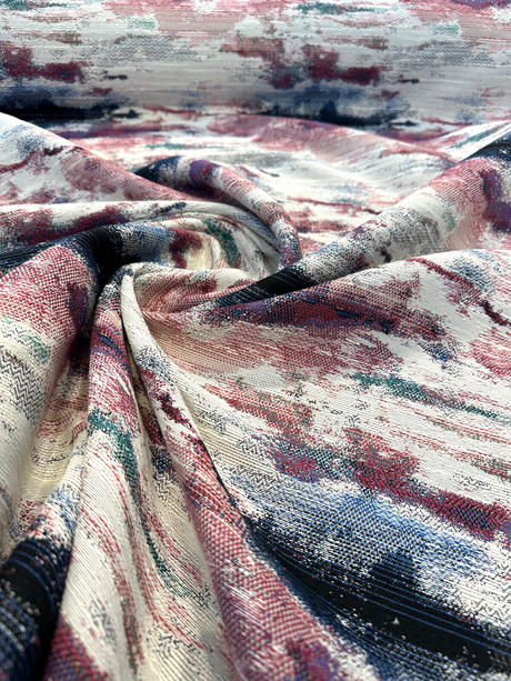 Masterpiece Mystic Lavender Chenille Fabric - Beige Background With Pink, Purple, Lavender, Blue, Green, Black, 56" Width (1 Yard)