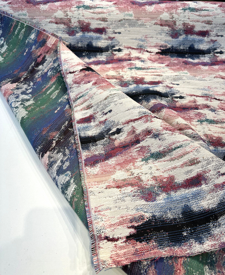 Masterpiece Mystic Lavender Chenille Fabric - Beige Background With Pink, Purple, Lavender, Blue, Green, Black, 56" Width (1 Yard)