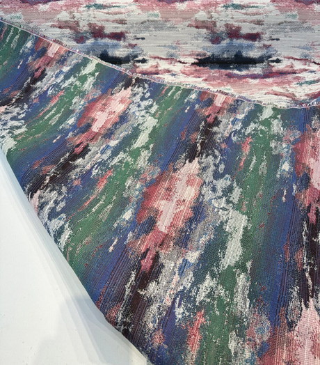 Masterpiece Mystic Lavender Chenille Fabric - Beige Background With Pink, Purple, Lavender, Blue, Green, Black, 56" Width (1 Yard)