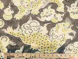 Dunmore Dragons Linen Fabric - Yellow, Beige, Taupe Dragon Print, 54" Width (1 Yard)