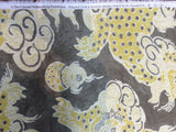 Dunmore Dragons Linen Fabric - Yellow, Beige, Taupe Dragon Print, 54" Width (1 Yard)