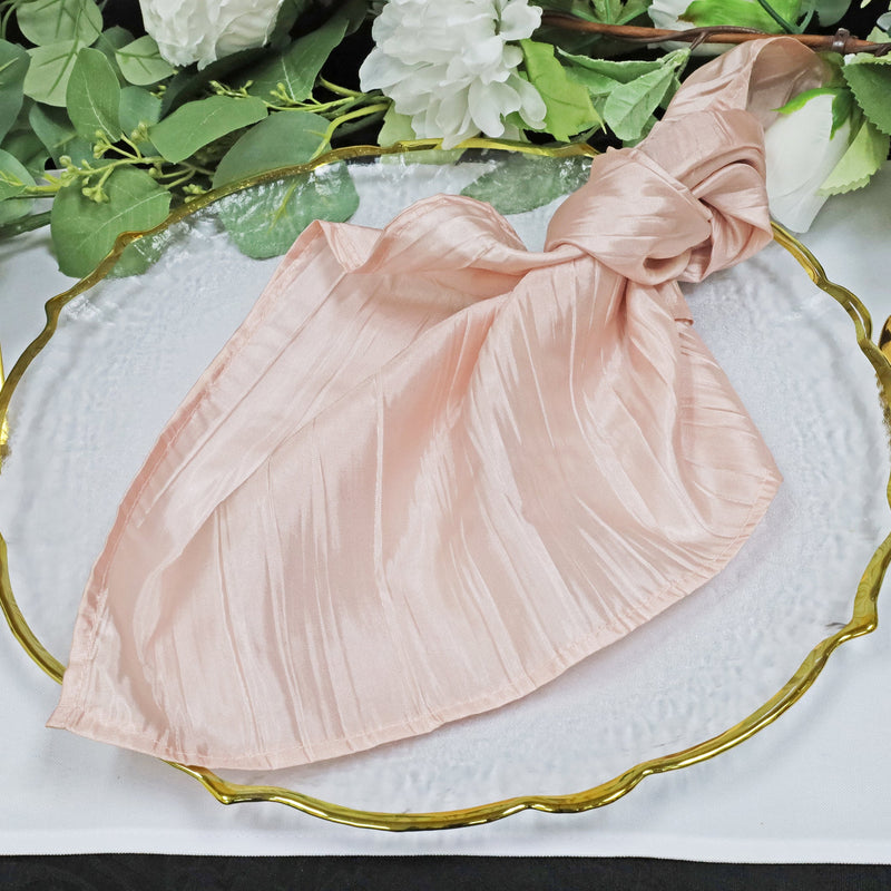 Accordion Crinkle Taffeta Napkins 20x20 Blush Pink/Rose Gold