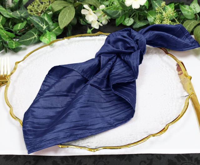 Accordion Crinkle Taffeta Dinner Napkins Navy Blue 20x20
