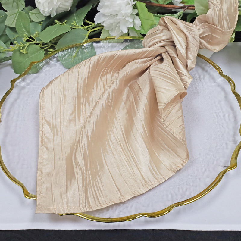 Accordion Crinkle Taffeta Cloth Dinner Napkins 20x20 Champagne