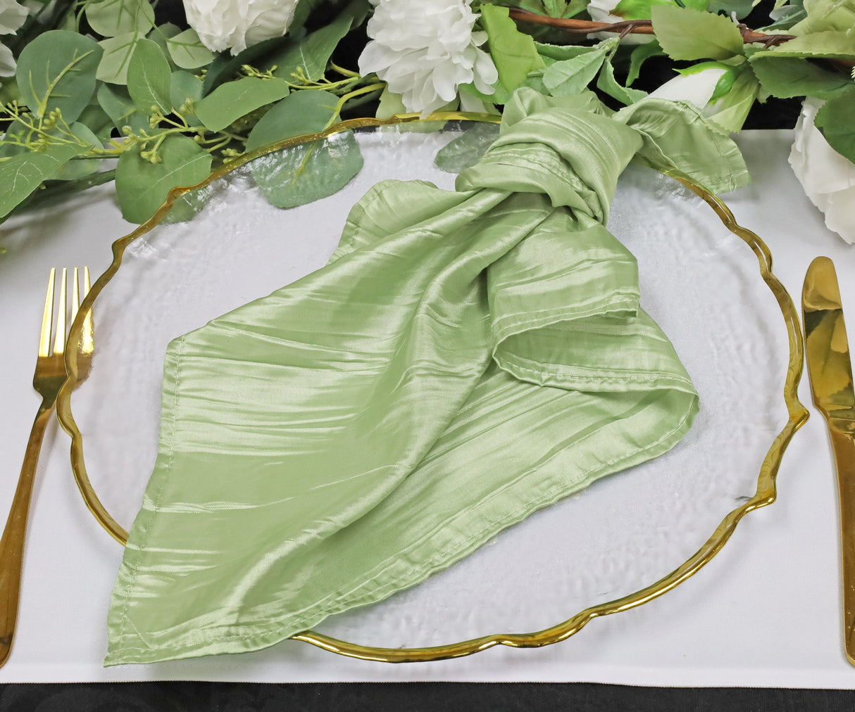 Accordion Crinkle Taffeta Napkins 20x20 Sage Green