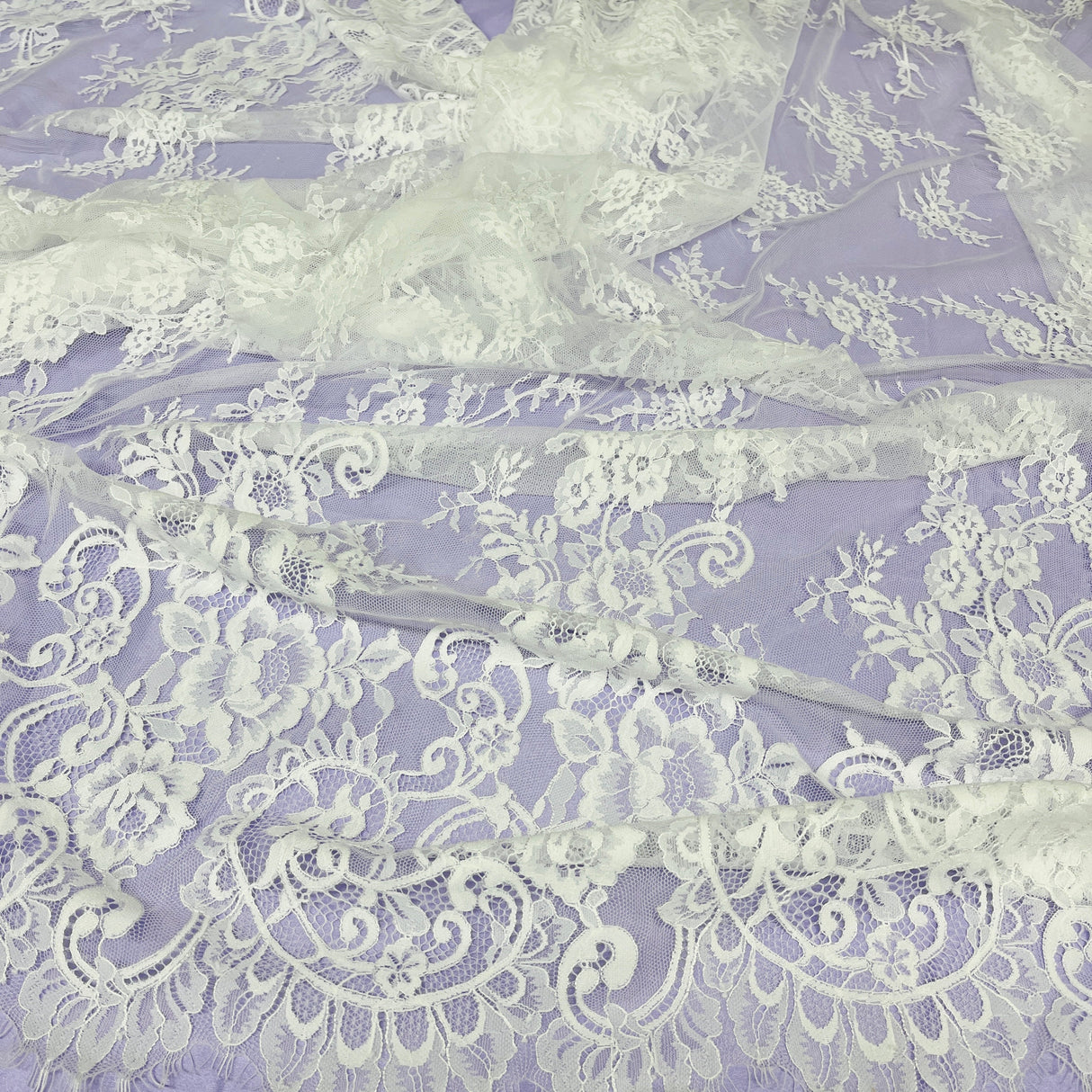 Embroidered Lace Fabric with Eyelash Scallop
