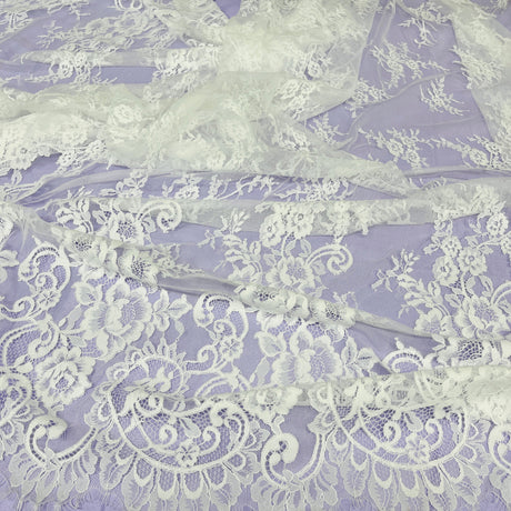 Embroidered Lace Fabric with Eyelash Scallop